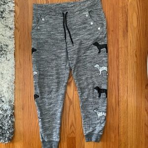 Grey PINK joggers with embroidered sparkly dogs